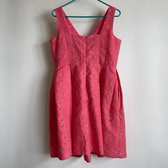 Trina Turk Womens Floral Lace Sleeveless Pleated Dress Size 10 Pink Zip Back - Picture 4 of 11